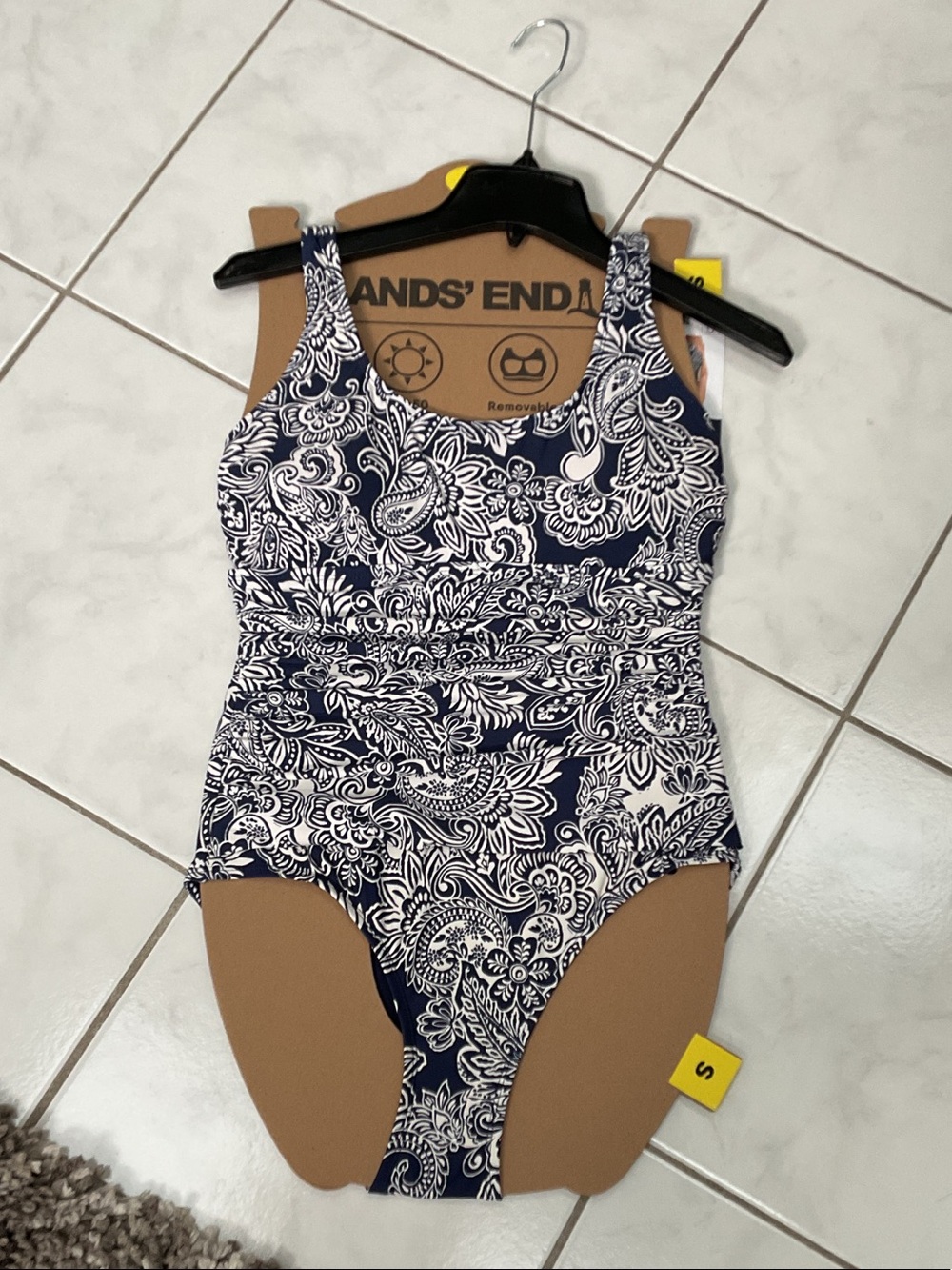 Lands' End Navy & White Paisley Kids One-Piece Swimsuit